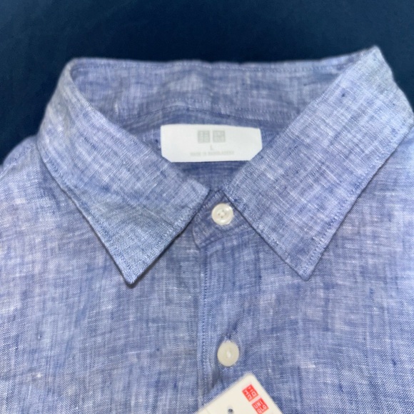 NWT Uniqlo Premium Linen Long Sleeve Shirt Men's Large NEW Blue - Picture 4 of 10